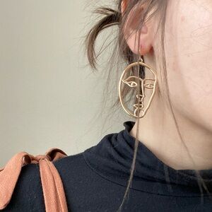 Abstract Face Gold Earrings